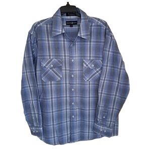 Beverly Hills Polo Club Shirt Men's XL Blue Black Plaid Button Up Long Sleeve